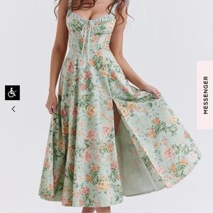 HOUSE OF CB SABRINA LIGHT JADE PRINT BUSTIER SUNDRESS